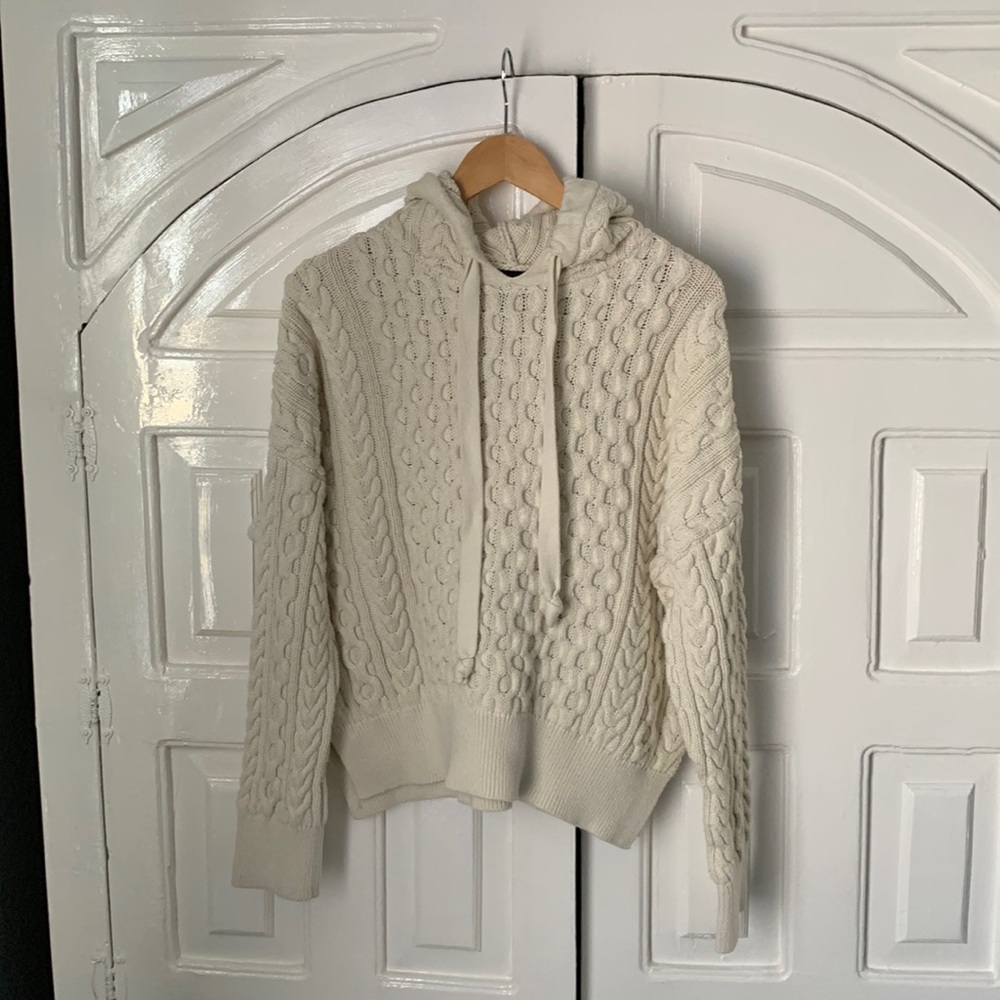 JCrew Cream Cable Hoodie Sweater SZ L